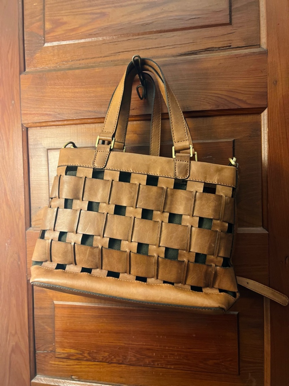 Tan Woven Leather Handbag/Shoulder Bag - Picture 7 of 11